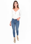 Blusa manga larga con detalle en escote para mujer - Flashy