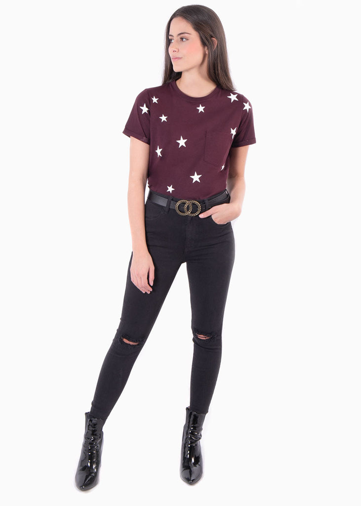 Camiseta estampada estrellas con bolsillo para mujer - Flashy
