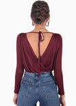 Body drapeado manga larga color vino para mujer - Flashy