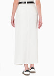 Falda larga de jean con abertura en frente color marfil, denim, blanco para mujer - Flashy