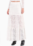 Falda larga en blonda con cortes y forro color blanco, marfil para mujer - Flashy
