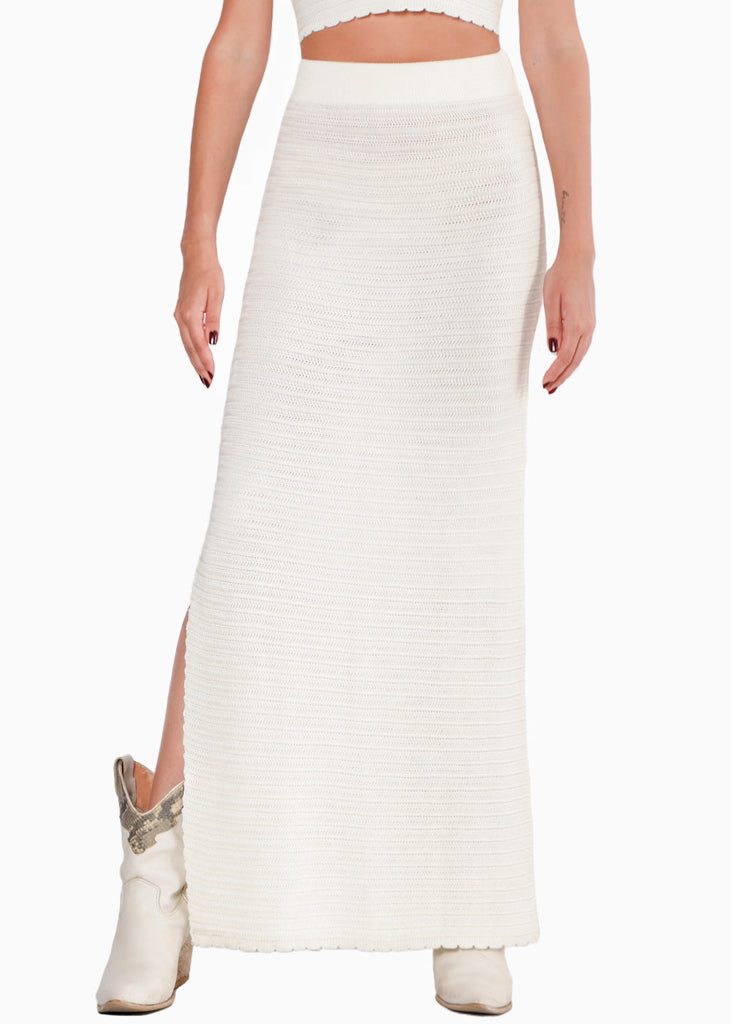 Falda larga tejida color blanco, marfil para mujer - Flashy