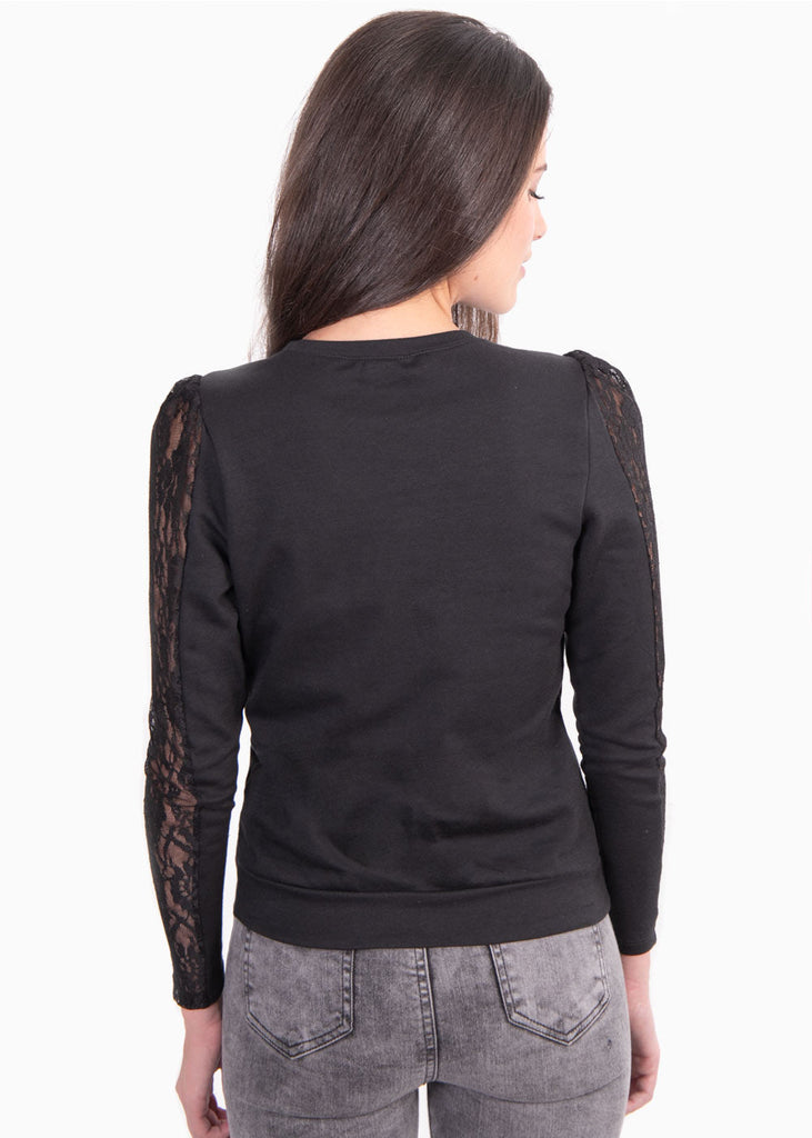 Buso con recogido en mangas y franja de encaje para mujer - Flashy