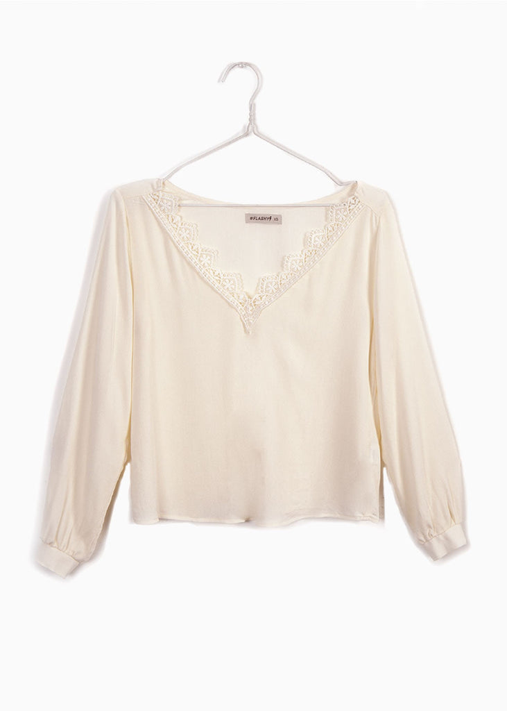 Blusa manga larga con guipur para mujer - Flashy