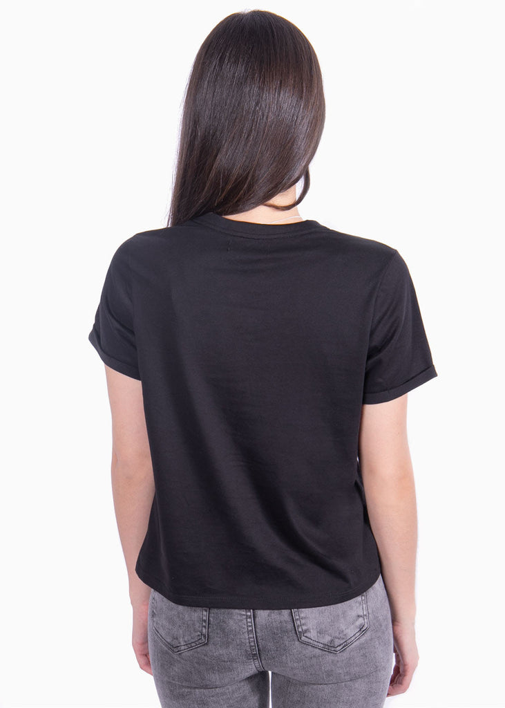 Camiseta con bolsillo de lentejuelas y bordado "#girlboss" para mujer - Flashy
