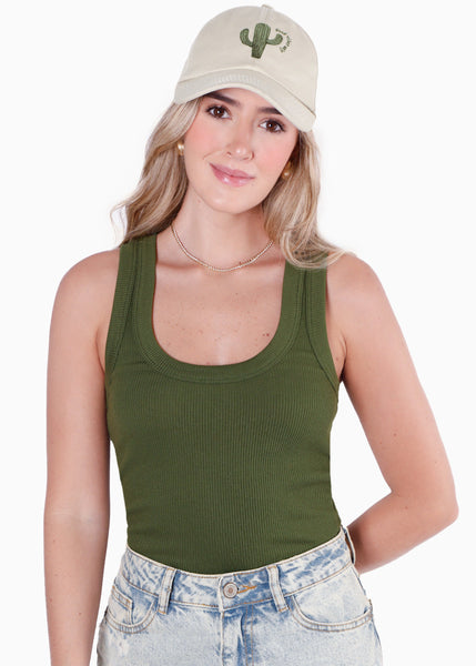 Gorra con bordado de cactus color beige para mujer - Flashy