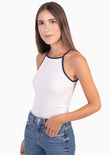 Blusa cuello halter con tiras en contraste para mujer - Flashy