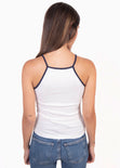 Blusa cuello halter con tiras en contraste para mujer - Flashy
