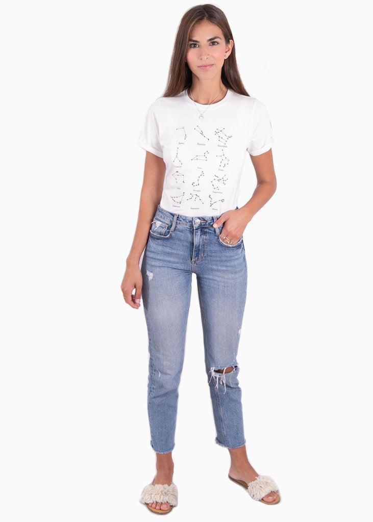 Camiseta estampada con apliques horóscopo para mujer - Flashy