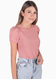 Blusa manga corta con recogido y perlas para mujer - Flashy