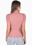 Blusa manga corta con recogido y perlas para mujer - Flashy