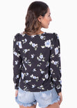 Blusa de flores manga larga con anudado en escote para mujer - Flashy
