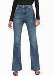 Jean flare bota ancha de tiro alto color azul, denim para mujer - Flashy