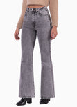 Jean flare bota ancha de tiro alto color gris, denim para mujer - Flashy