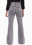 Jean flare bota ancha de tiro alto color gris, denim para mujer - Flashy