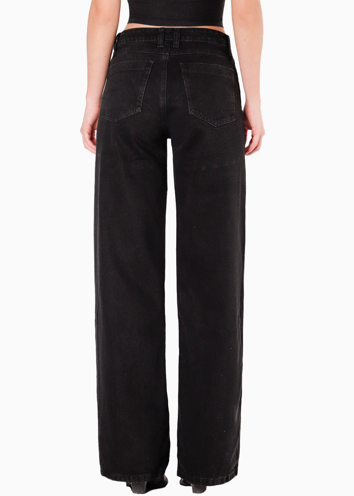 Jean wide leg con corte y brillos para mujer - Flashy