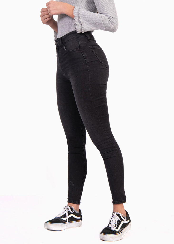 Jean tiro alto skinny desgastado para mujer - Flashy