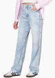 Jean recto de tiro alto color azul, denim para mujer - Flashy