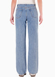 Jean Semi wide leg tiro medio color azul para mujer - Flashy