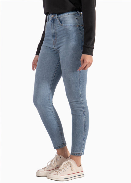 Jean skinny de tiro alto color azul, denim para mujer - Flashy