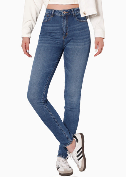 Jean skinny de tiro alto color azul, denim para mujer - Flashy