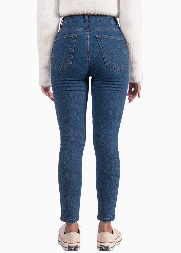 Jean skinny de tiro alto color azul, denim para mujer - Flashy