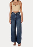 Jean tiro alto bota ancha color azul, denim para mujer - Flashy