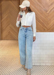 Jean tiro alto wide leg full length color azul, denim para mujer - Flashy