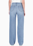 Jean wide leg de tiro medio color azul para mujer - Flashy