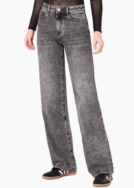 Jean wide leg tiro medio color gris para mujer - Flashy