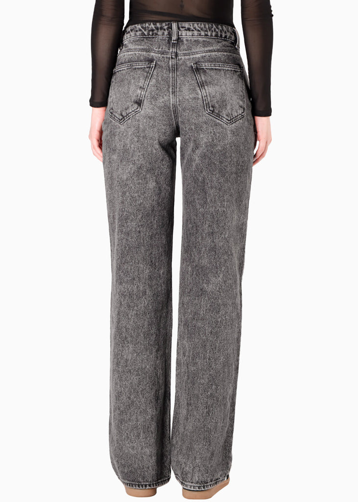 Jean wide leg tiro medio color gris para mujer - Flashy