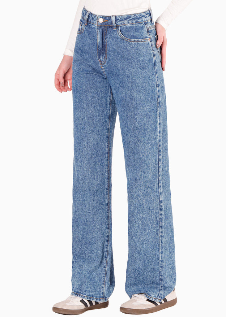 Jean wide leg tiro alto color azul para mujer - Flashy