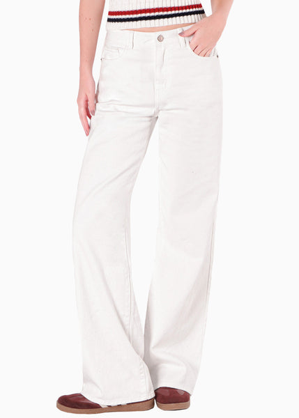 Jean wide leg tiro medio color blanco, marfil para mujer - Flashy