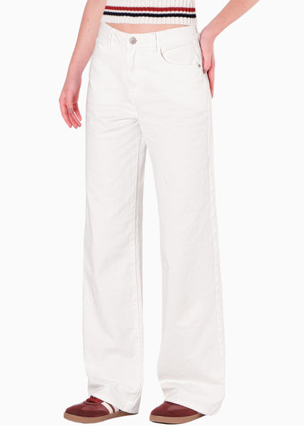 Jean wide leg tiro medio color blanco, marfil para mujer - Flashy