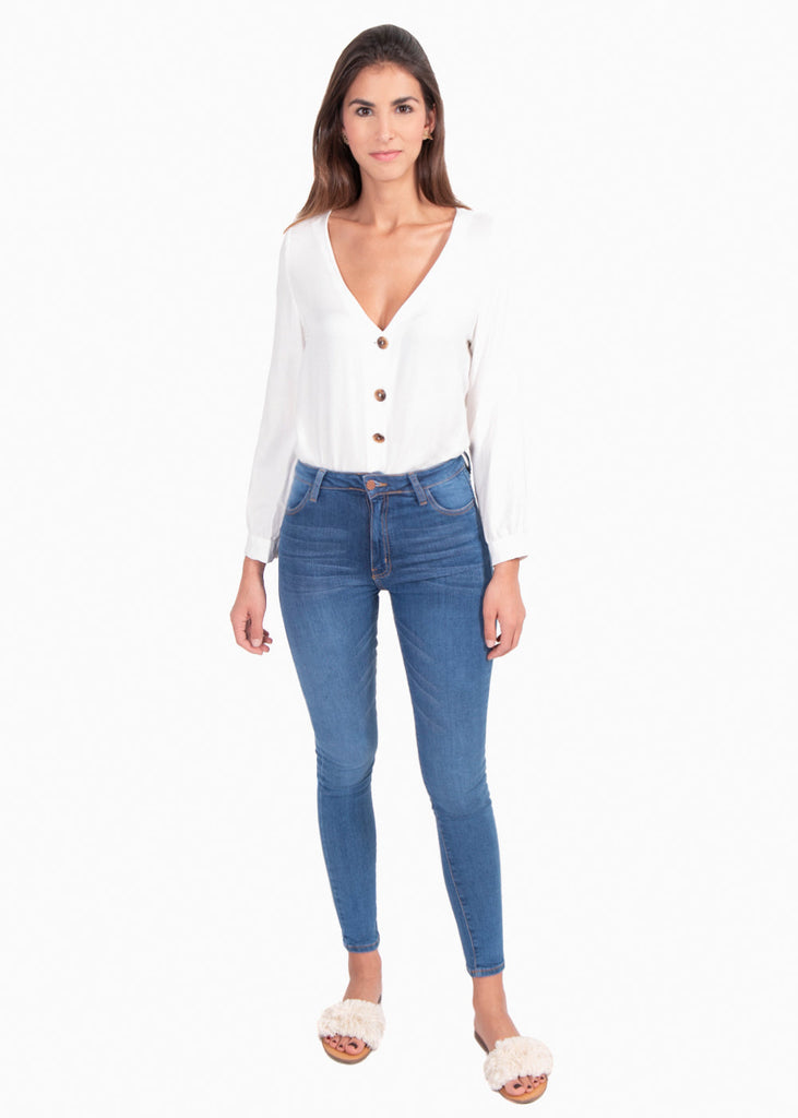 Jean tiro medio skinny para mujer - Flashy