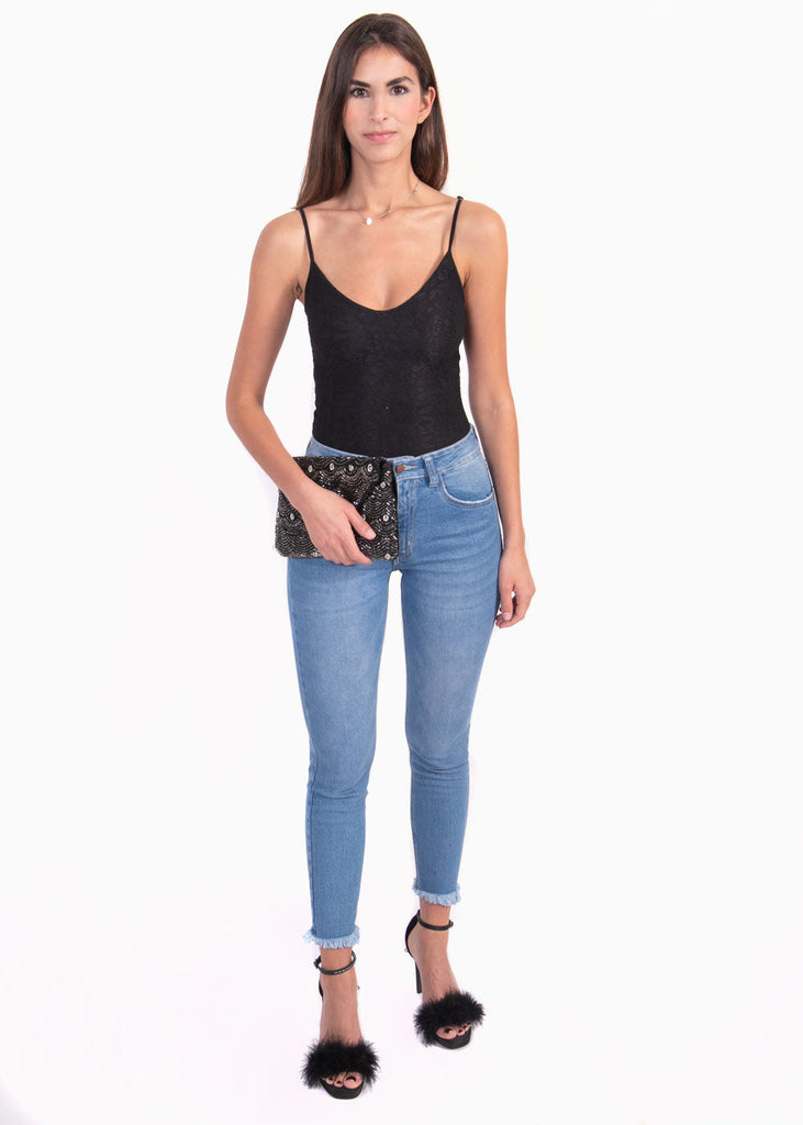 Jean tiro alto skinny desflecado para mujer - Flashy