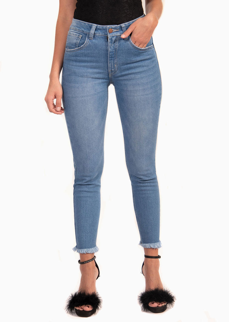 Jean tiro alto skinny desflecado para mujer - Flashy