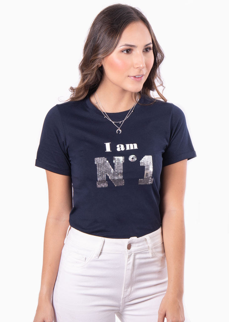 Camiseta estampada "I am N1" para mujer - Flashy