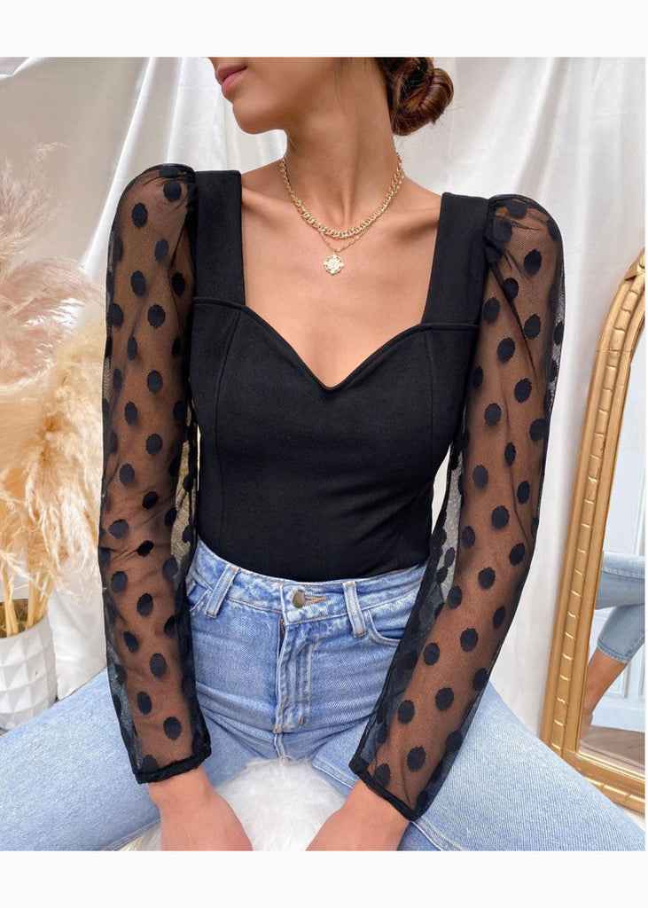 Blusa con manga larga transparente y puntos para mujer - Flashy