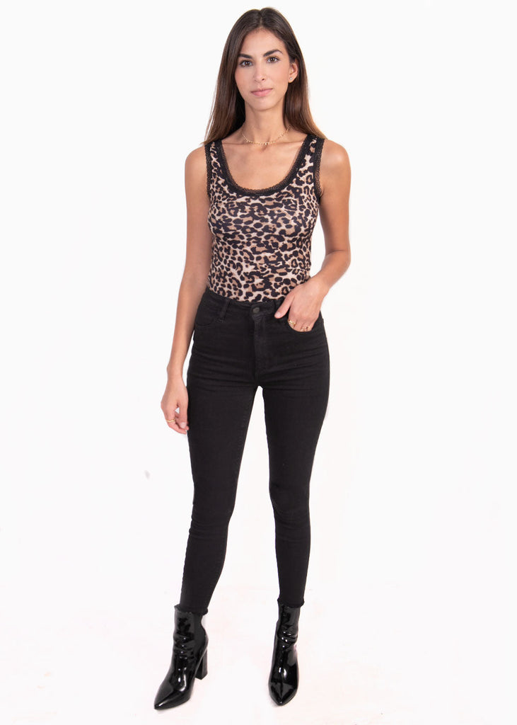 Blusa tiras leopardo encaje básica para mujer - Flashy