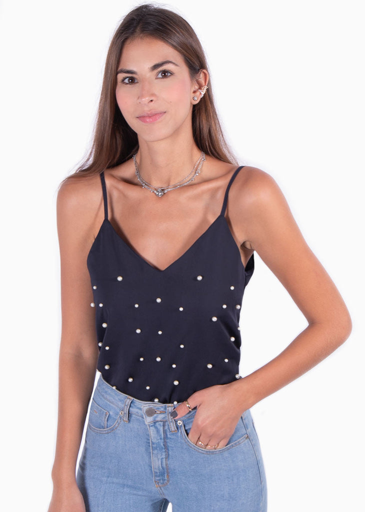 Blusa de tiras con perlas para mujer - Flashy