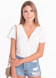 Blusa manga corta con bolillo en escote para mujer - Flashy