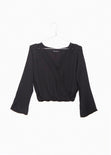 Blusa cruzada con encaje manga larga para mujer - Flashy