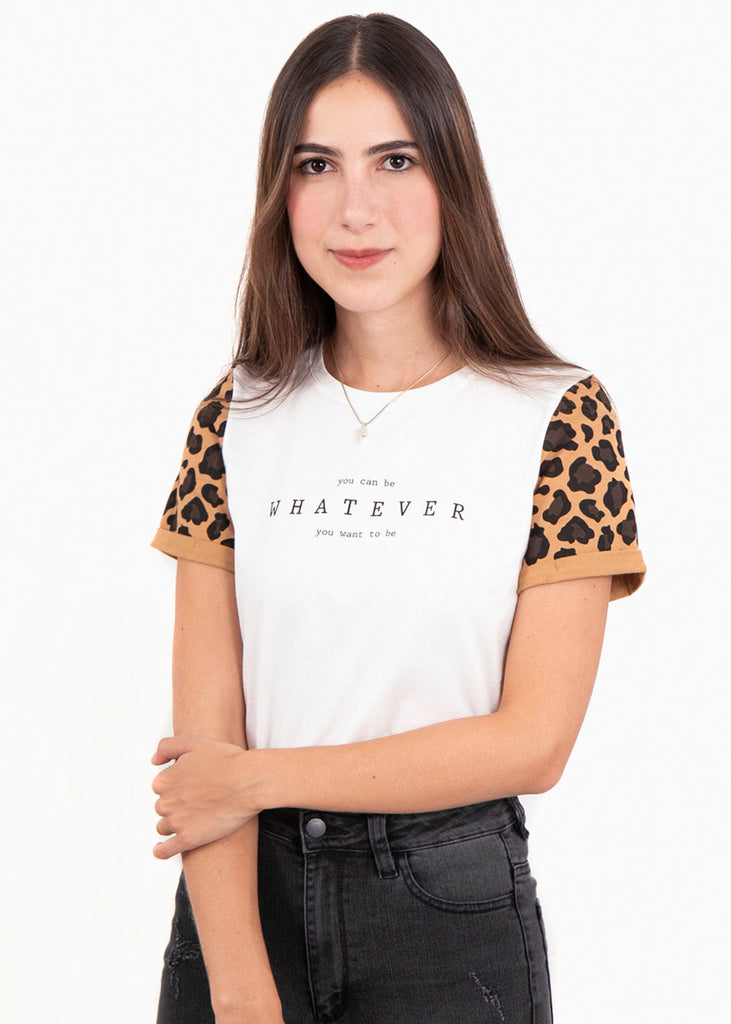 Camiseta estampada con mangas de leopardo para mujer - Flashy