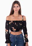 Blusa color negro campesina con estampado de flores para mujer flashy