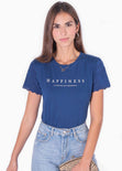 Camiseta estampada con mangas de ojalillo "Happiness" para mujer - Flashy