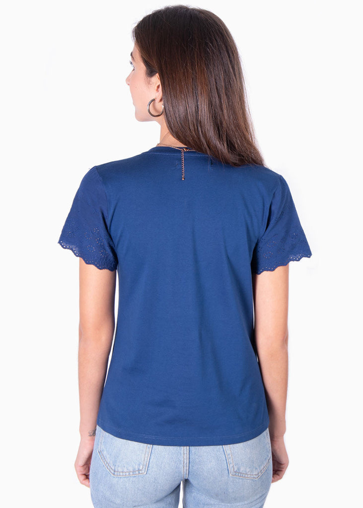 Camiseta estampada con mangas de ojalillo "Happiness" para mujer - Flashy
