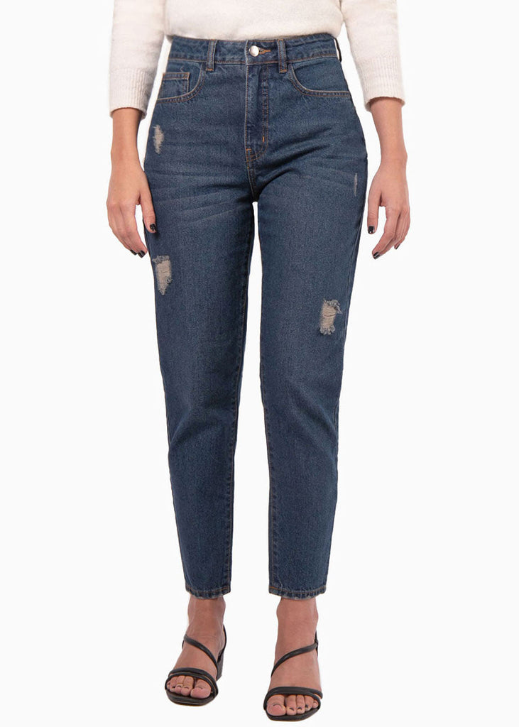 Mom jean color azul, denim para mujer - Flashy