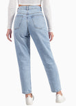 Mom jean color azul, denim para mujer - Flashy