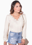 Blusa manga larga con guipur para mujer - Flashy